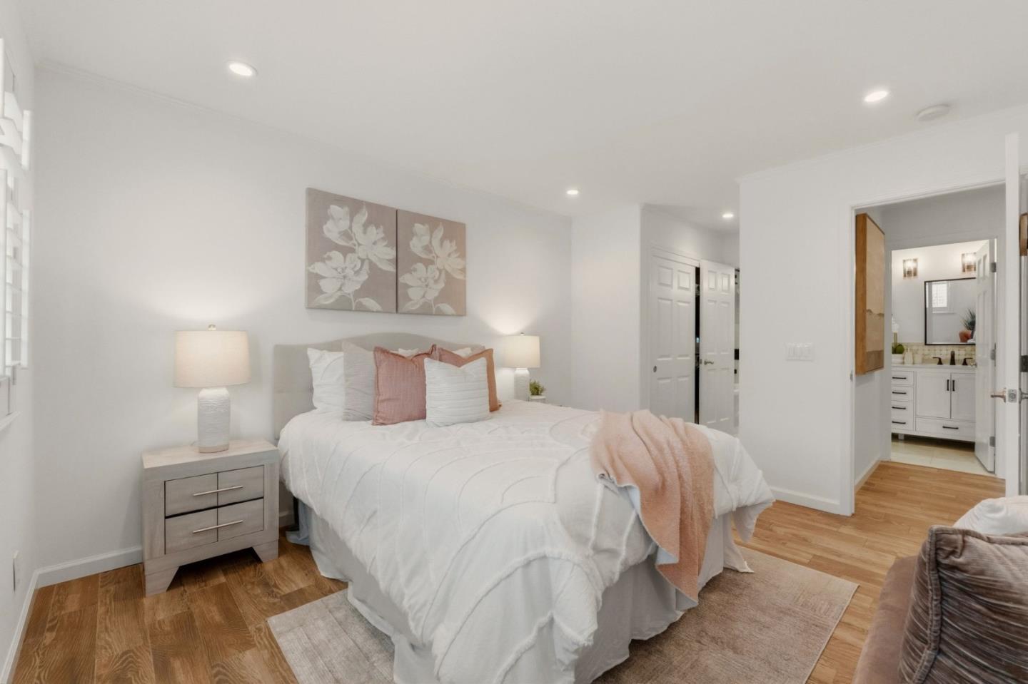 104 East Middlefield Road, Unit B Mountain View, CA 94043 - Photo 29 of 48 a bedroom with a bed and a view of bathroom