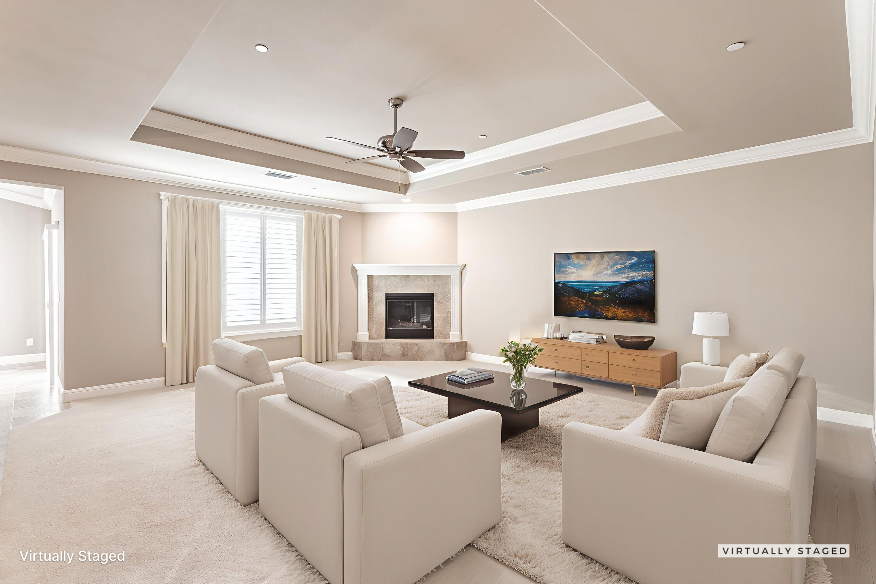 3241 Lemurian Road Redding, CA 96002 - Photo 5 of 34 a living room with furniture a flat screen tv and a fireplace