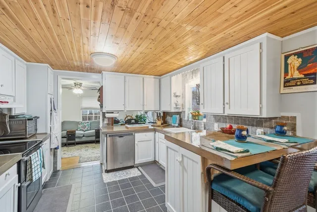 a kitchen with a sink appliances cabinets and furniture