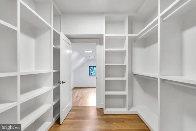 a view of walk in closet with empty racks