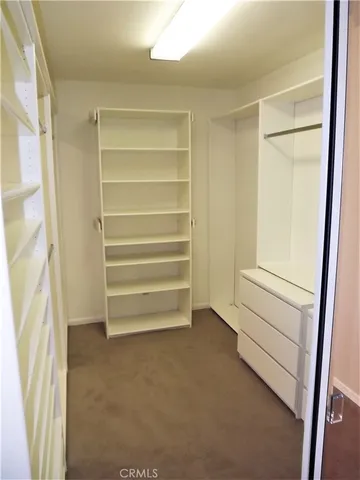 a view of walk in closet with empty racks