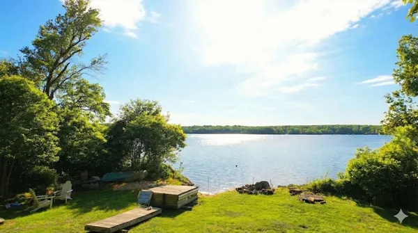 a view of a lake with houses