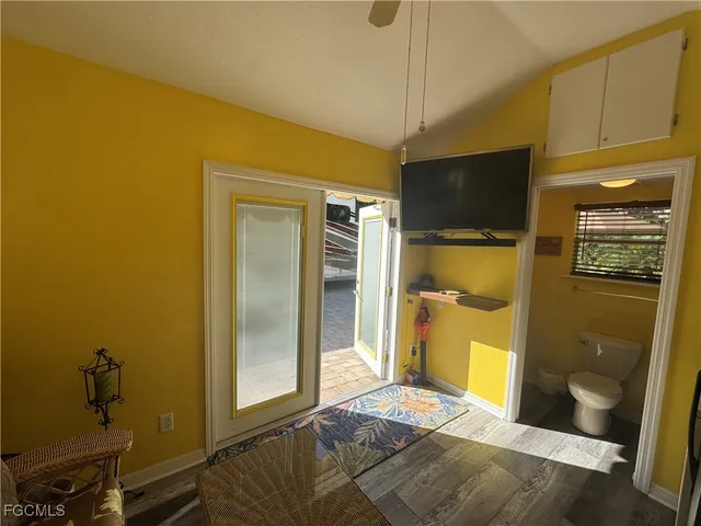 a view of a garage with a window