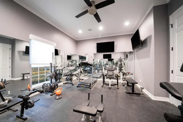 a view of a room with gym equipment