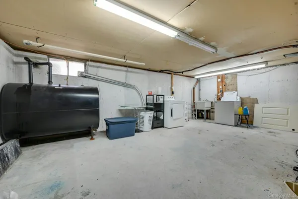 a view of a garage with furniture