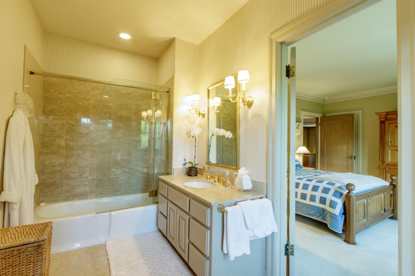290 Richmond Road Hillsborough, CA 94010 - Photo 13 of 24 a bathroom with a double vanity sink and a mirror