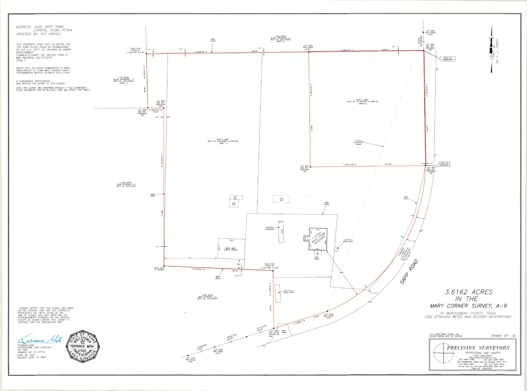 5620 Sapp Road Conroe, TX 77304 - Photo 2 of 8 Survey Plat showing 3.6162 + 1.0124 Acres
