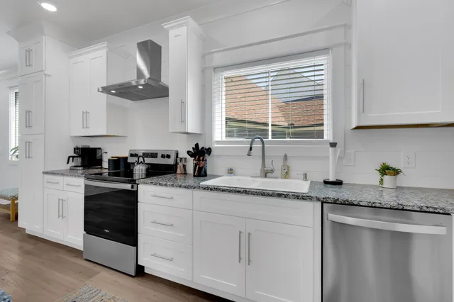 a building outdoor space with patio furniture