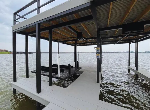 a building outdoor space with seating