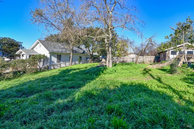 a view of backyard of house with green space