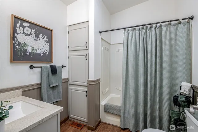 a view of a hallway with workspace