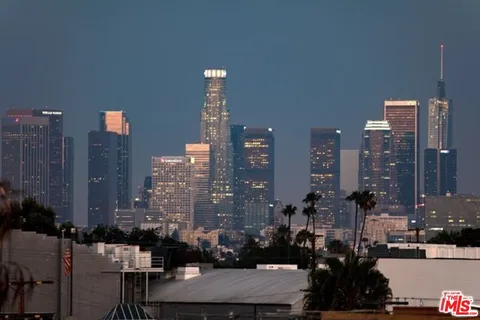 a city view with tall buildings