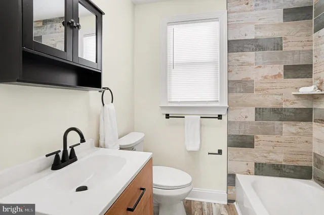 a bathroom with a sink a toilet and a bathtub