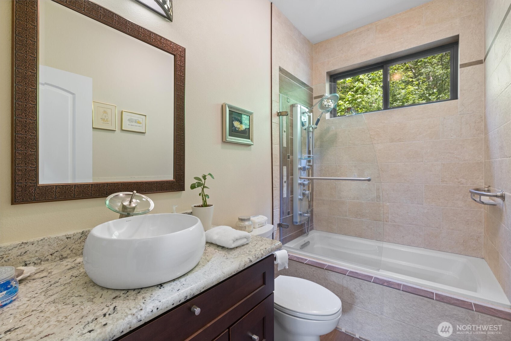 15305 Index-Galena Road Index, WA 98256 - Photo 17 of 38 a bathroom with a granite countertop sink toilet and shower