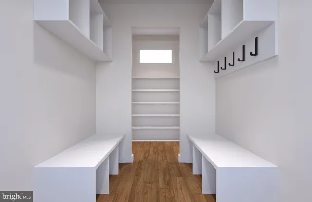 a view of walk in closet with empty racks