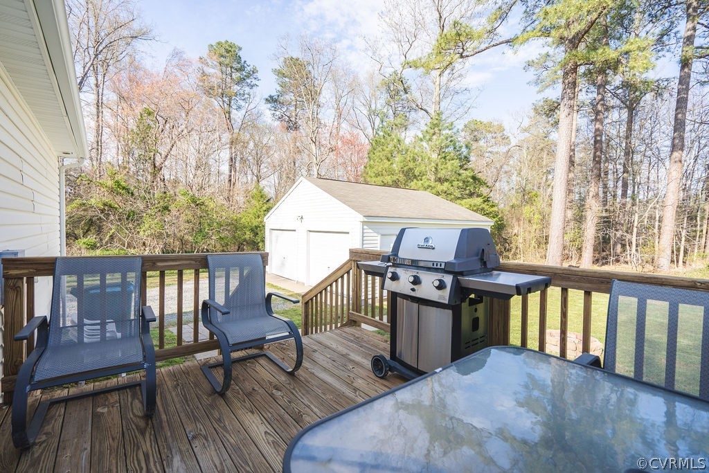 8681 Strath Road Henrico, VA 23231 - Photo 6 of 29 a view of a deck with table and chairs with wooden floor and fence