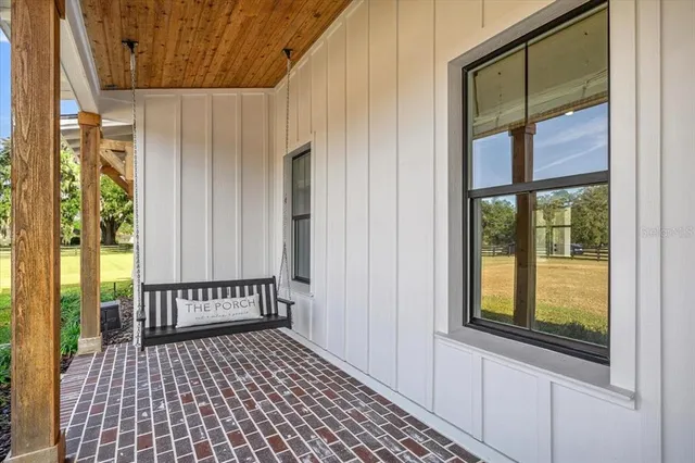 a view of a balcony with a door