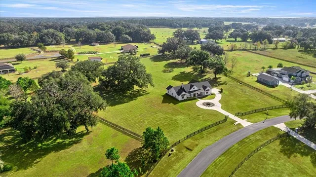 an aerial view of a house with swimming pool garden and lake view