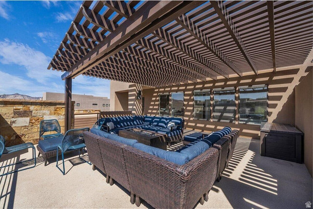 5010 Escapes Drive St. George, UT 84770 - Photo 24 of 46 View of patio / terrace with a pergola and outdoor lounge area