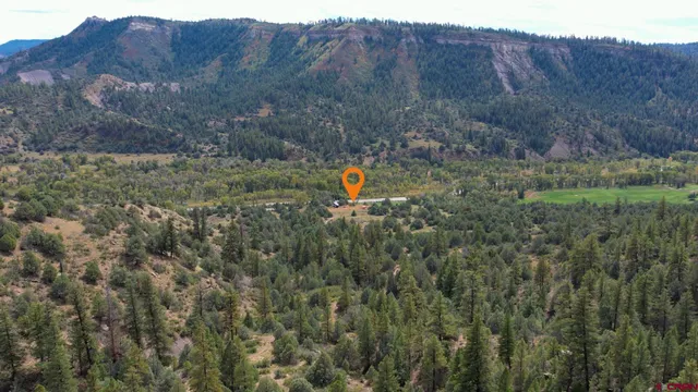 a view of a field with a mountain in the background