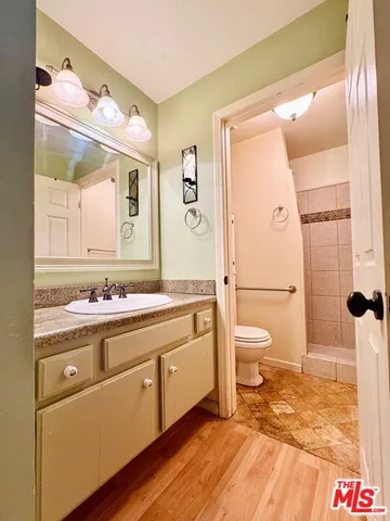 a bathroom with a sink a toilet and a mirror