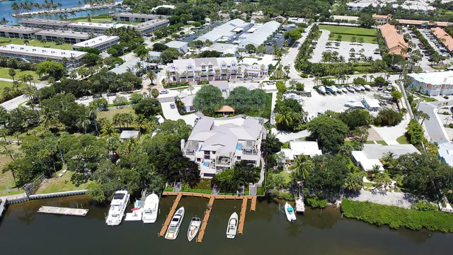 an aerial view of residential houses with outdoor space