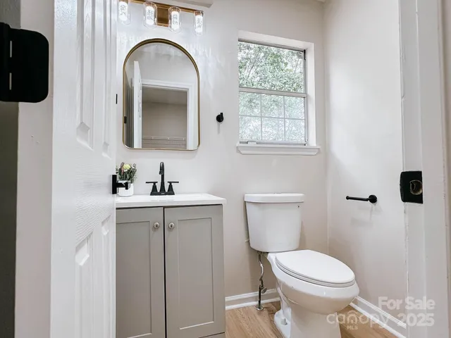 a bathroom with a toilet a sink and mirror
