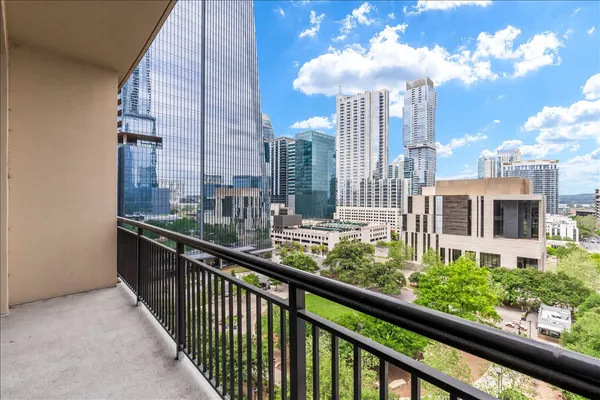a view of a city from a balcony