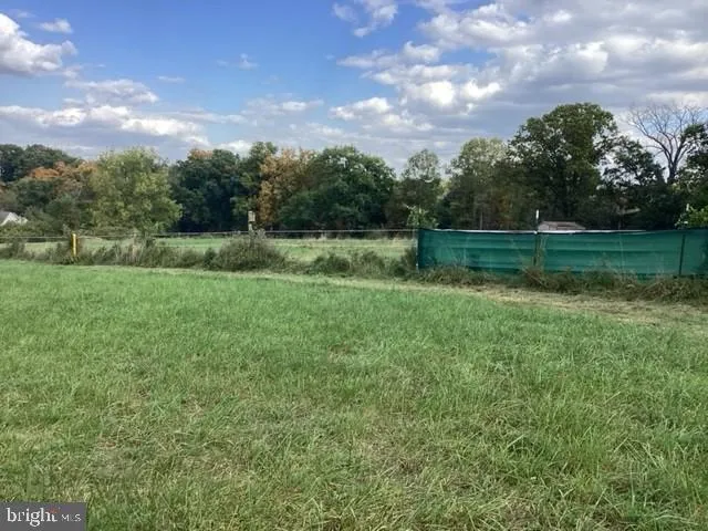 a view of a green field with trees in the background