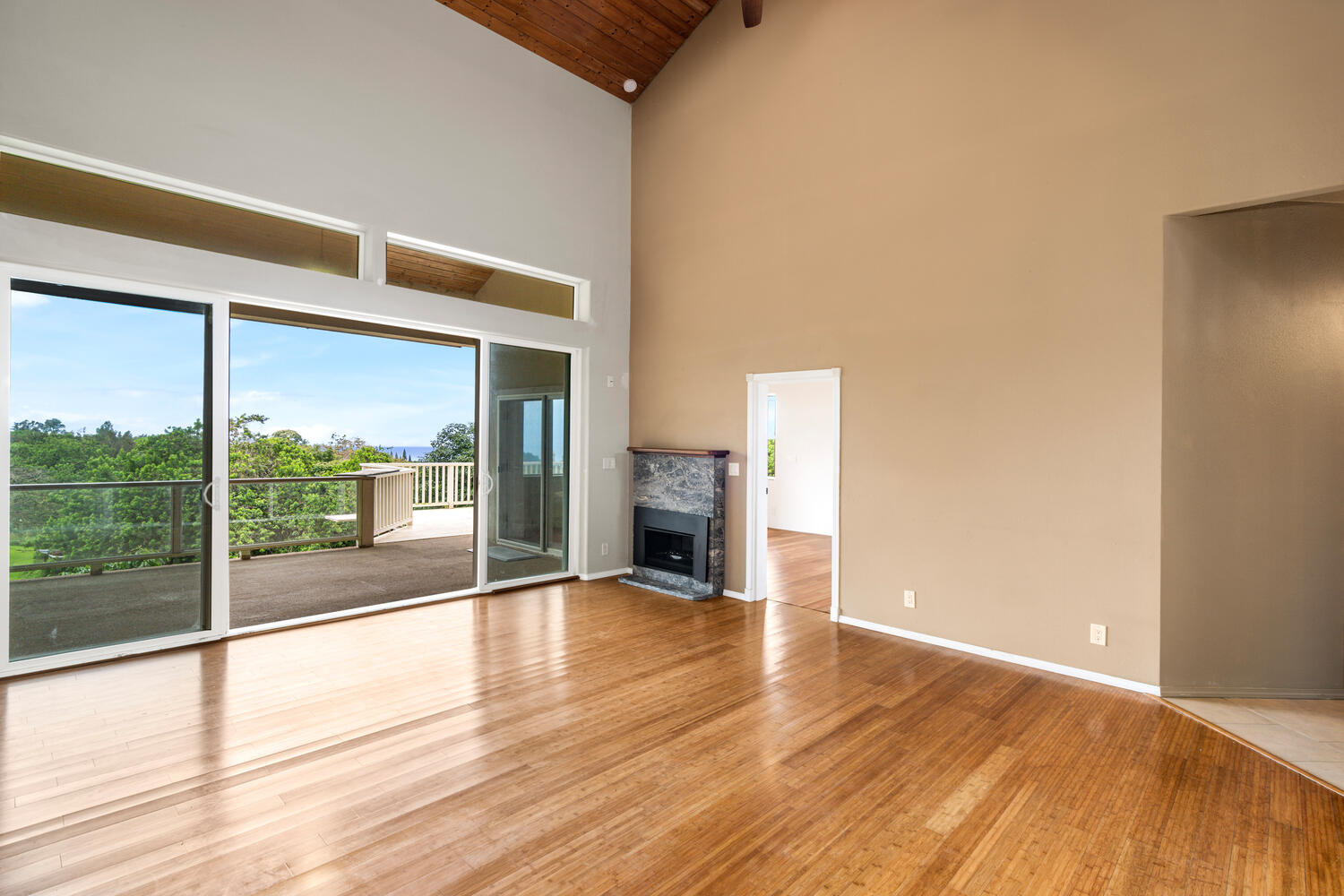 79-1145 Kao Road Holualoa, HI 96725 - Photo 7 of 30 a view of an empty room with wooden floor and a fireplace