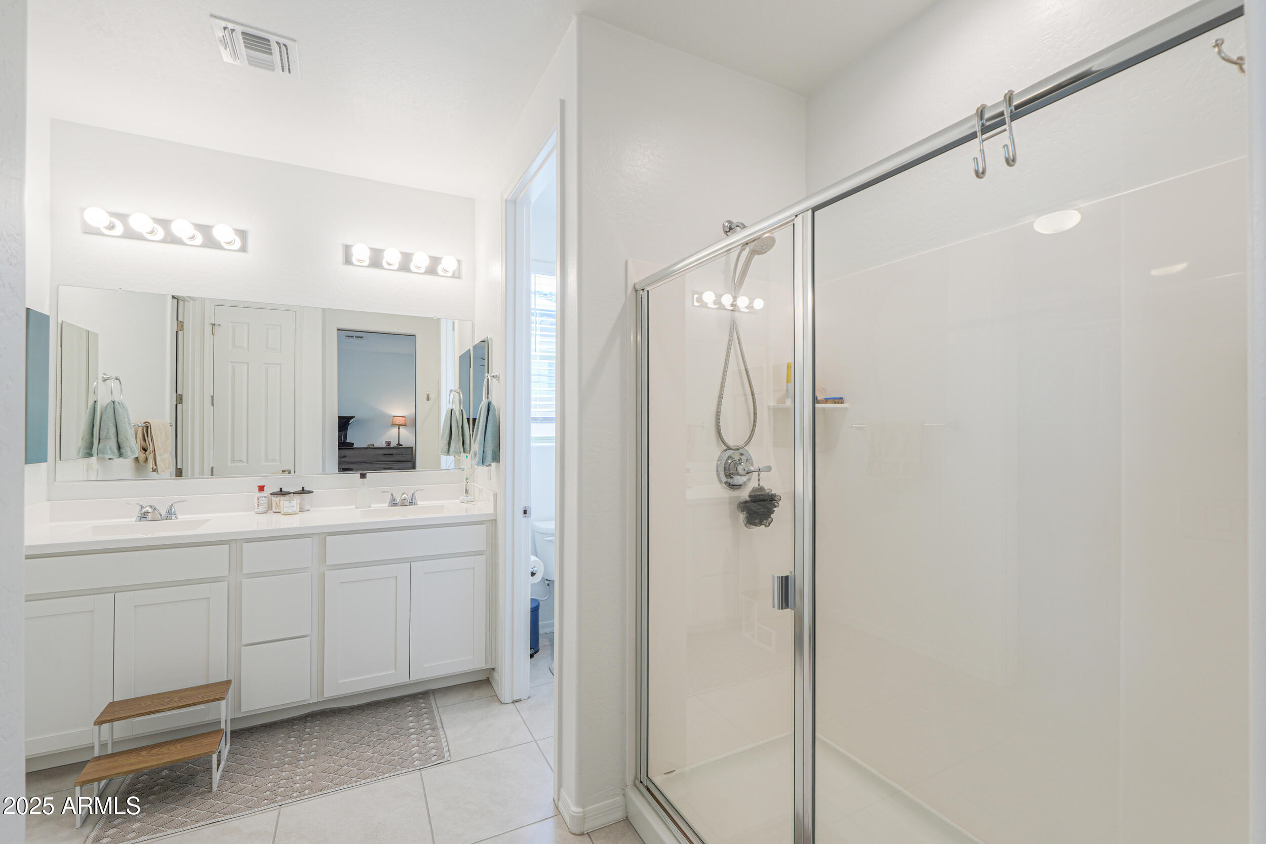 44202 West Palo Olmo Road Maricopa, AZ 85138 - Photo 16 of 32 a bathroom with a double vanity sink mirror and shower