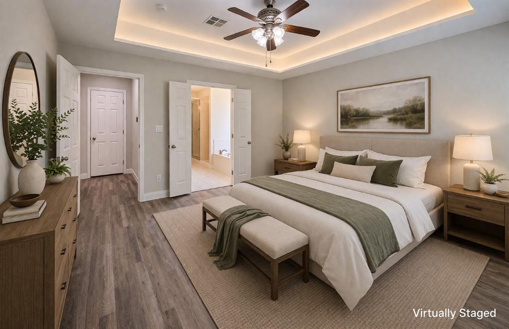 142 Tomahawk Drive Waco, TX 76705 - Photo 6 of 14 a bedroom with a bed and a chandelier