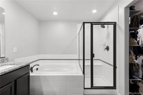 a bathroom with a bathtub and a shower