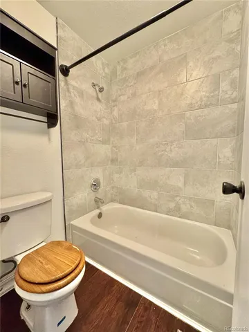 a bathroom with a toilet and a bathtub