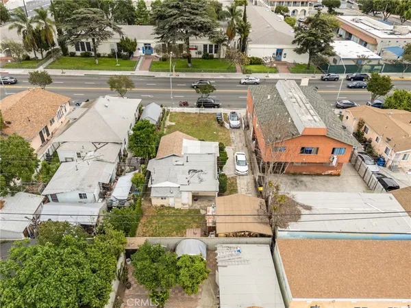 an aerial view of a yard with outdoor space