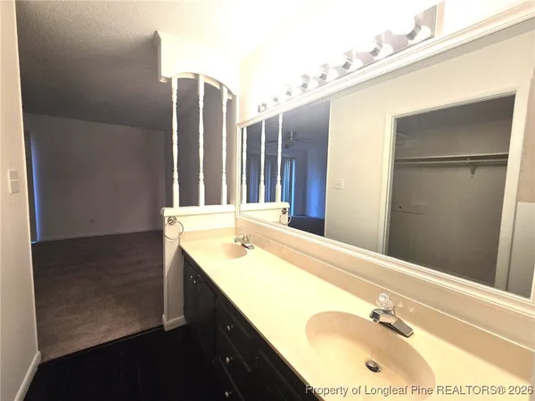 a bathroom with a sink and mirror