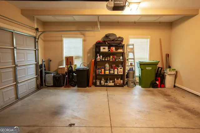 a view of a garage with door