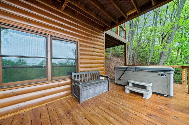 a view of a patio with a bench