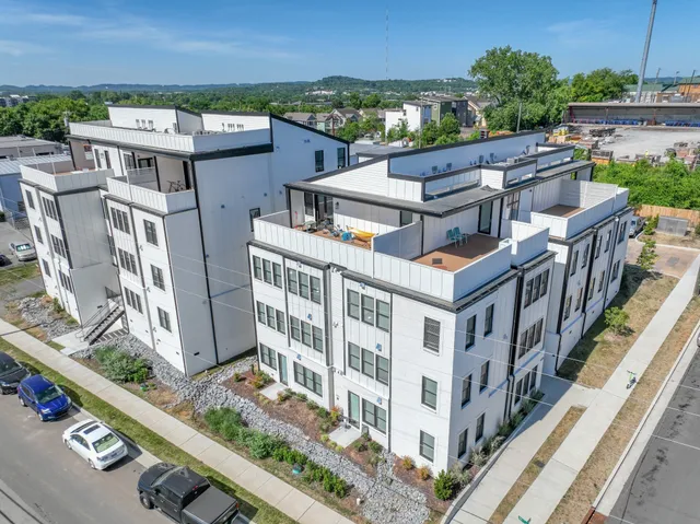 a view of a buildings from a balcony