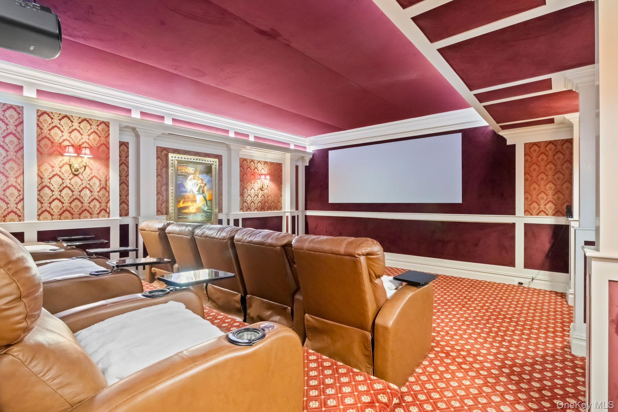 496 Long Ridge Road Bedford, NY 10576 - Photo 41 of 49 Cinema with a decorative wall, carpet, and ornamental molding