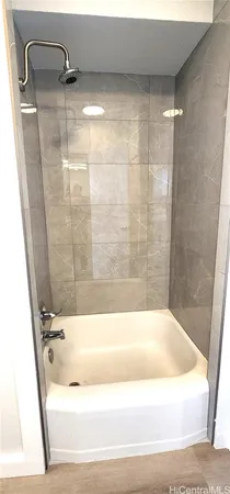a bathroom with a bathtub