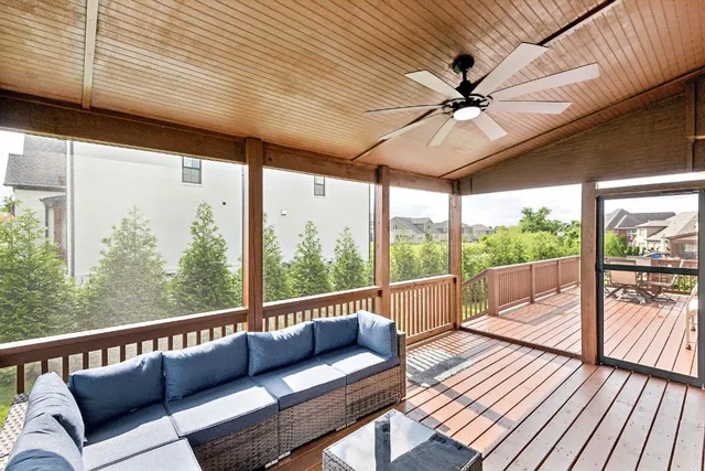 a view of a deck with chairs