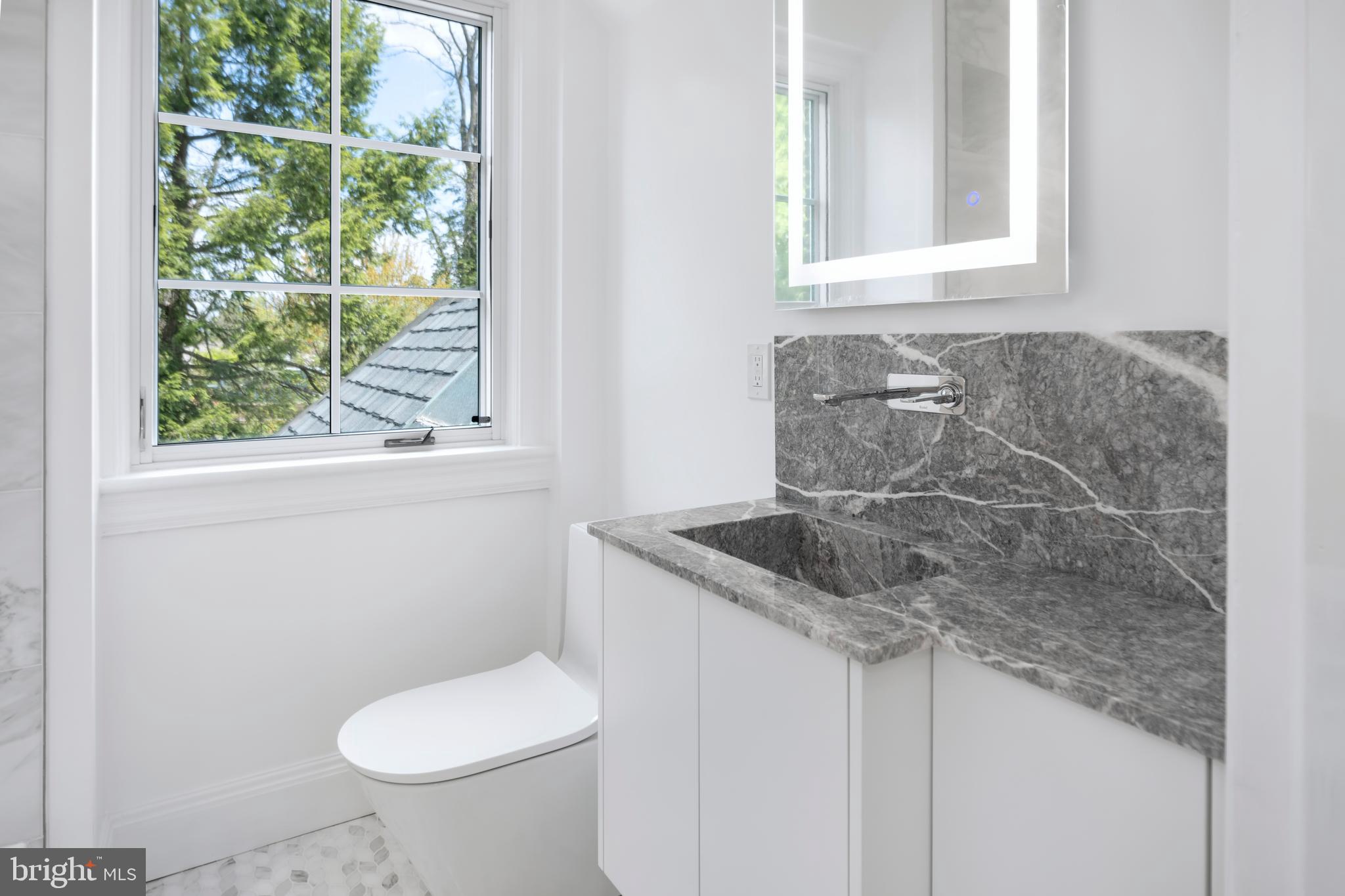 87 Library Place Princeton, NJ 08540 - Photo 56 of 60 a bathroom with a granite countertop toilet sink and window