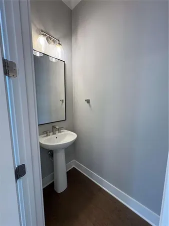 a bathroom with a mirror