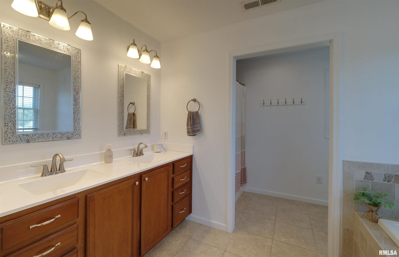 1917 11th Street Camanche, IA 52730 - Photo 15 of 40 a bathroom with a double vanity sink and a mirror