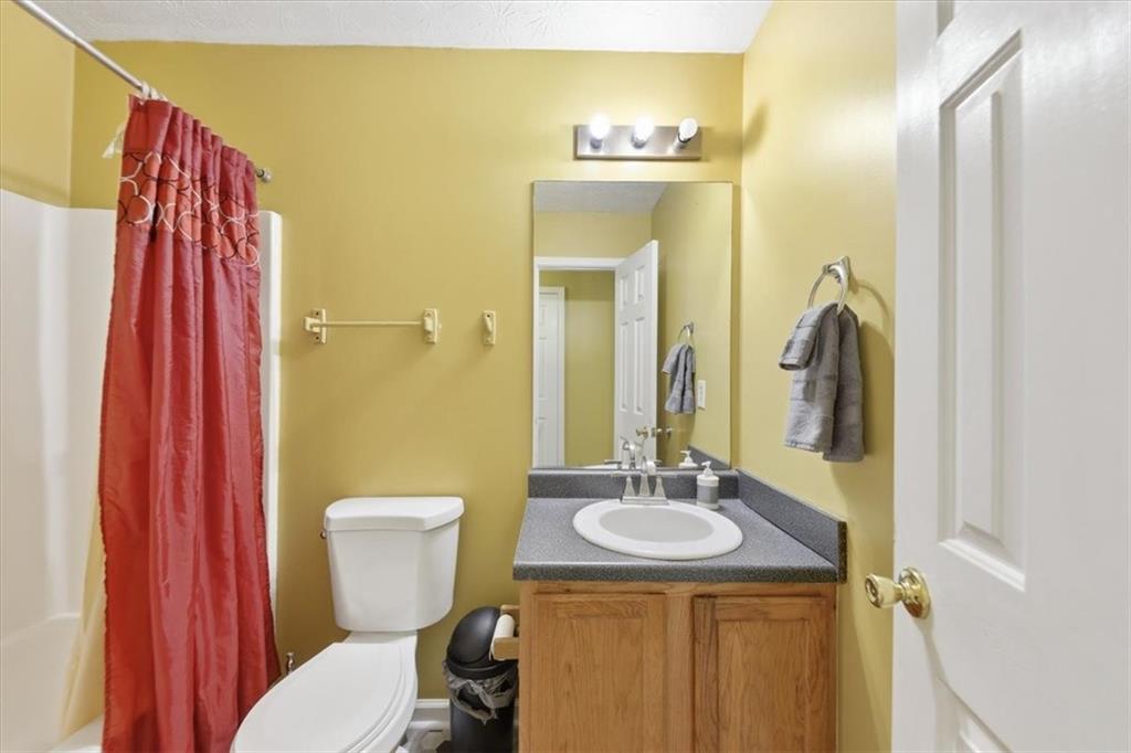 109 Tyler Way Jackson, GA 30233 - Photo 33 of 44 a bathroom with a sink a toilet a mirror and shower curtain