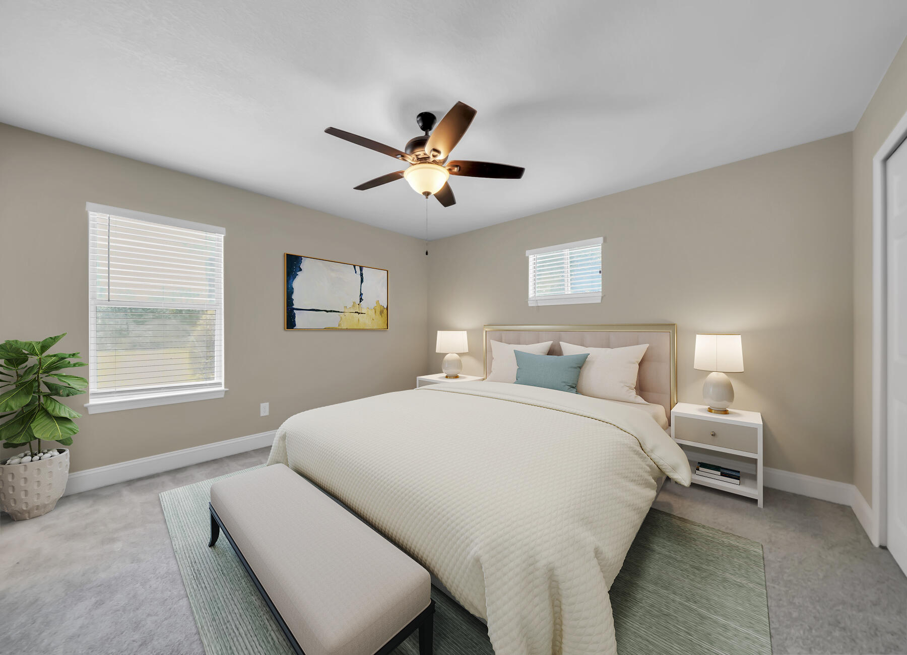 6935 Jasper Street Navarre, FL 32566 - Photo 23 of 45 a spacious bedroom with a bed a chandelier and a window
