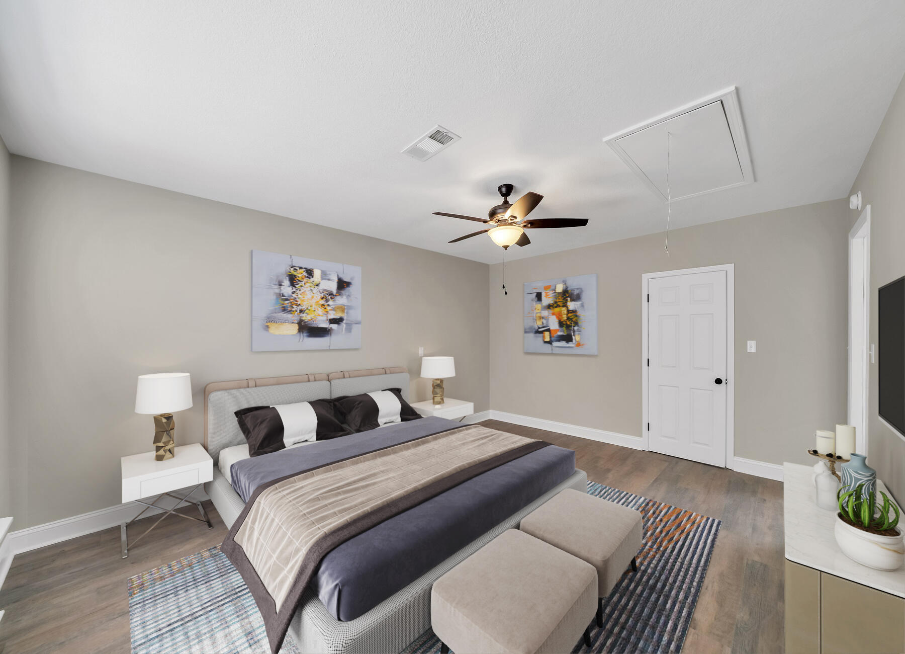 6935 Jasper Street Navarre, FL 32566 - Photo 25 of 45 a bedroom with a bed and a chandelier