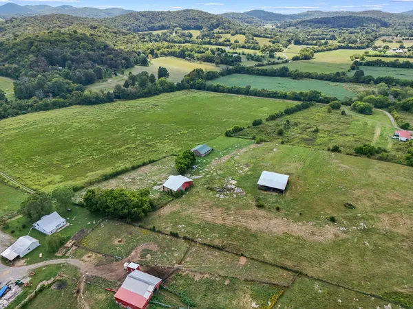 a view of a lush green hillside and houses