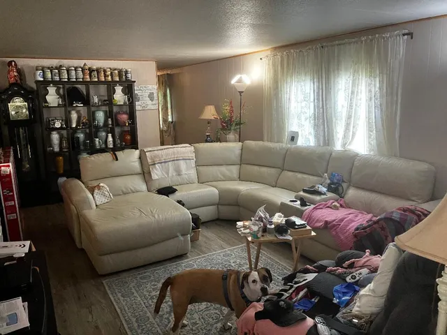 a living room with furniture and a window